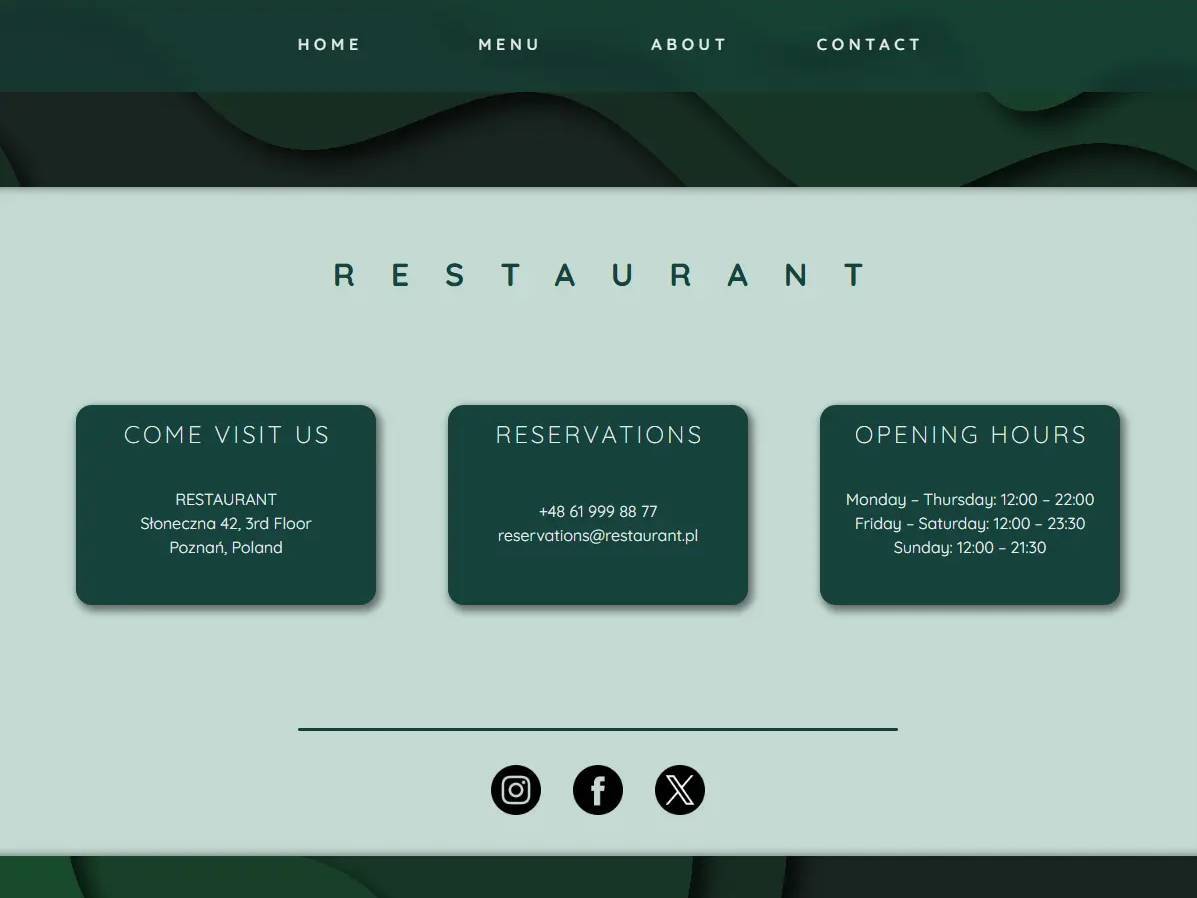 restaurant page project's screenshot
