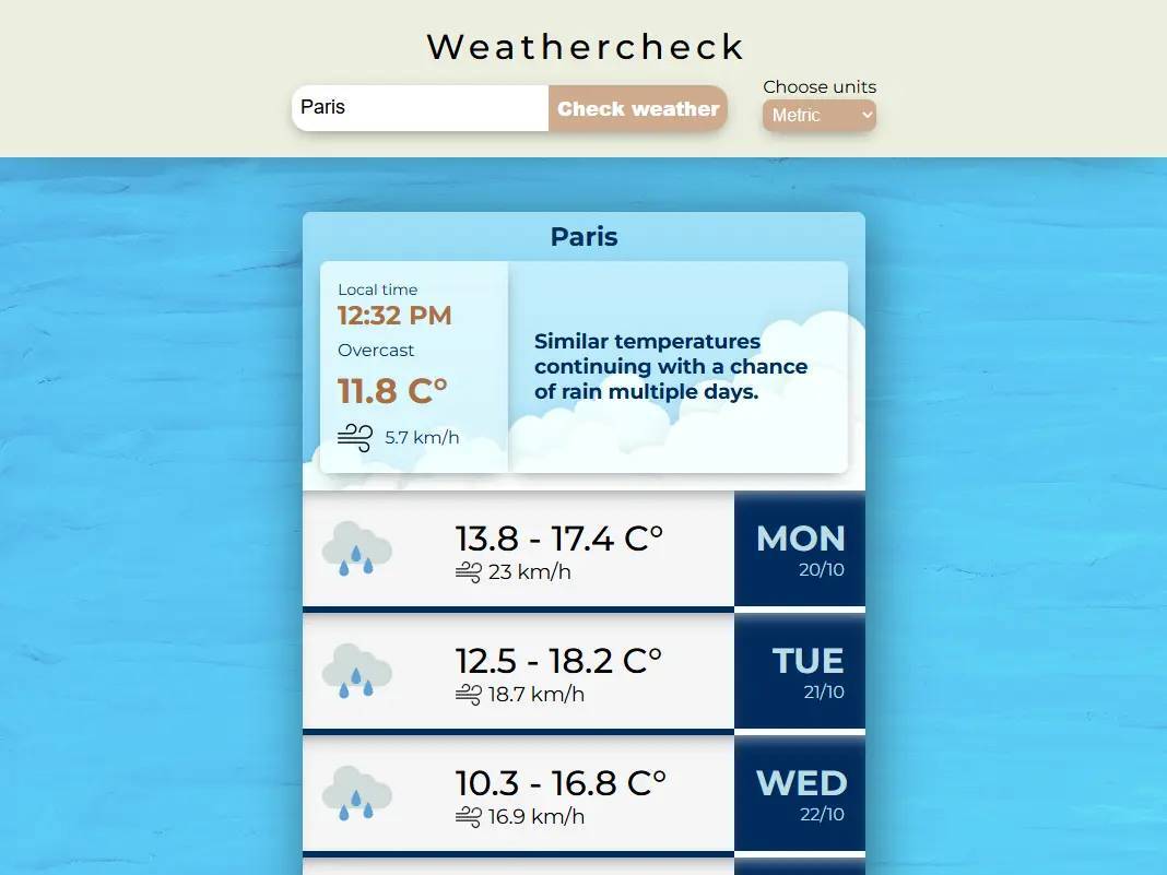 Weather app project's screenshot